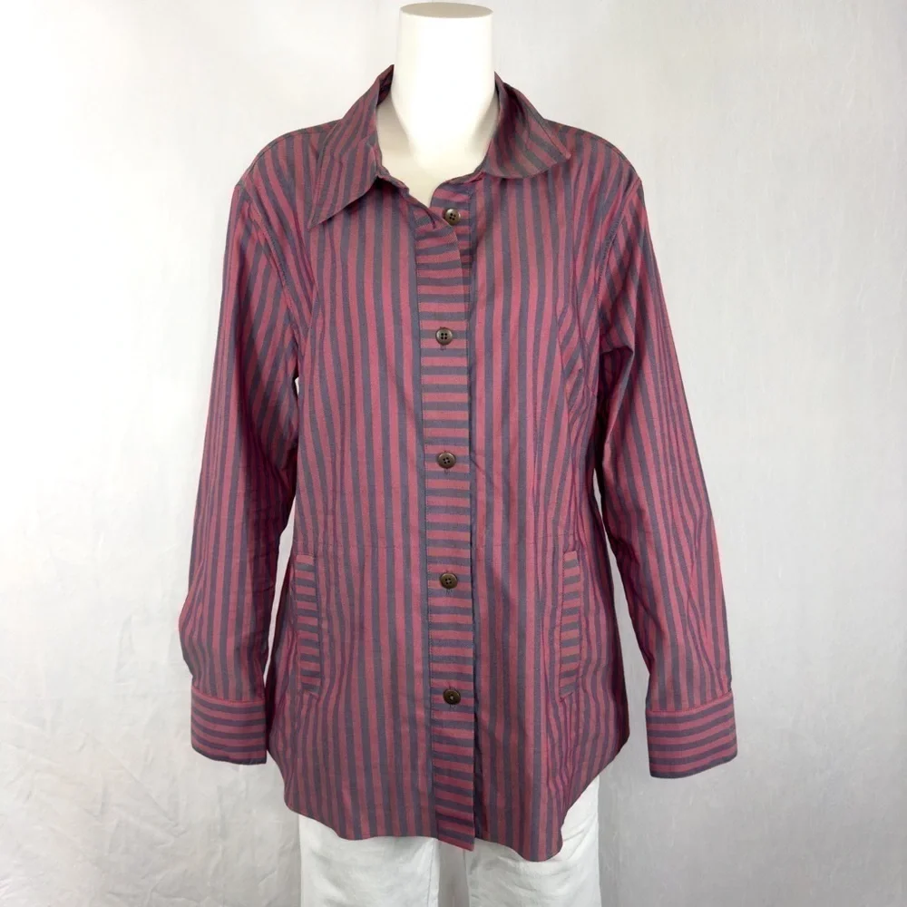 CABI Regatta Shacket Striped Button Down Blouse - Picture 2 of 16
